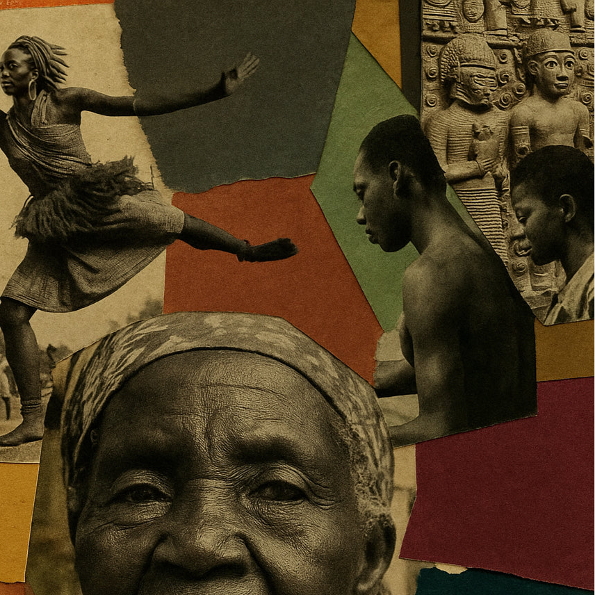 Collage of various images featuring people and cultural elements.